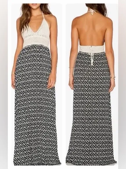 Surf Gypsy Crochet Bodice Halter Maxi Dress Sz M - Image 2