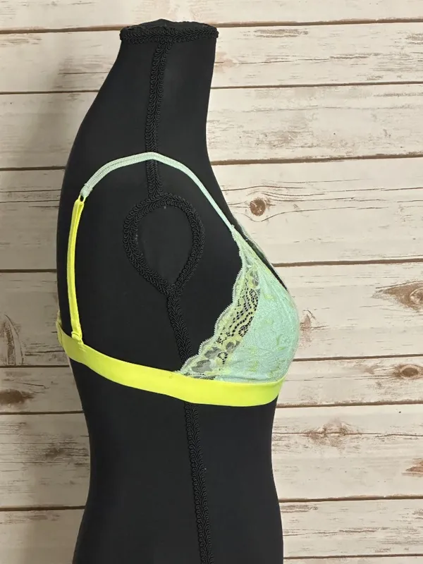 PINK Victoria's Secret mint green/neon yellow lace triangle bralette Size Medium - Image 4