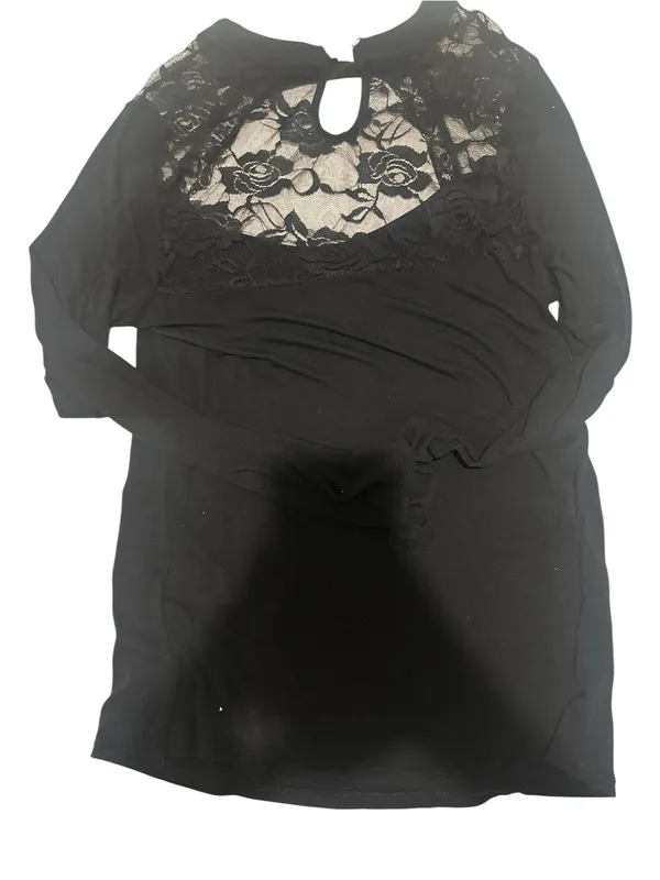 Lace Yoins Long Sleeve Scoop Neck Top - Black - Image 4