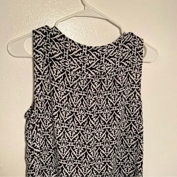 Loft Women's Sz Small Sleeveless Button Down Ruffle Blouse Black White Geometric - Image 10