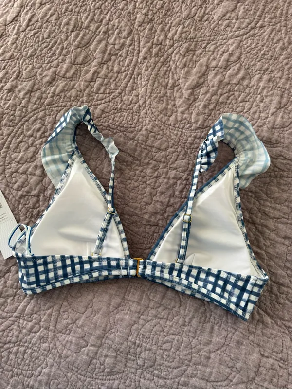 Southern Tide Seven Seas Blue/White Painted Gingham Ruffle Bikini Top - Image 7