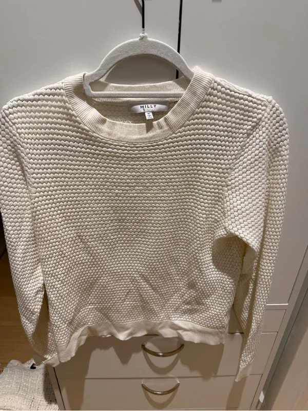 Milly Ivory Textured Crewneck Sweater - Image 2