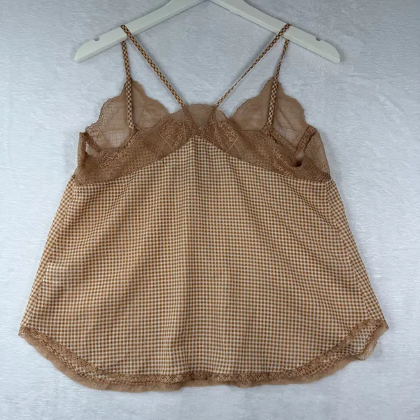 The Impeccable Pig Tan Gingham Lace‎ Trim Cami Top JT1235 Small - Image 6