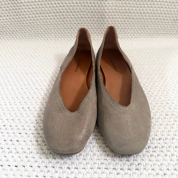 Lucky Brand Alba Taupe Gray Shimmer Suede Leather Squared Toe Ballet Flats 8 - Image 2