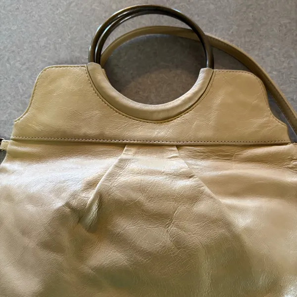 Vintage Hobo Yellow Leather Ring Handle Boho Chic Preppy Coastal Crossbody M - Image 2
