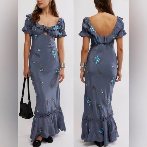 NEW FREE PEOPLE Bali Santa Cruz midi Dress In Blue sz XS - Image 2