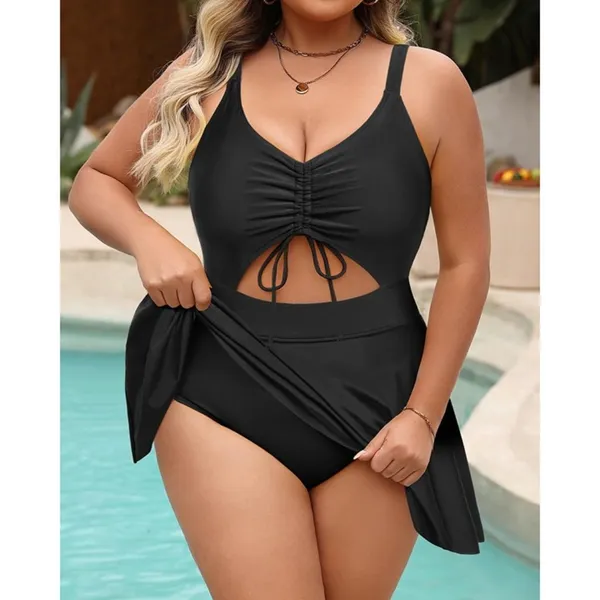 Plus Size Swim Dress One Piece Swimsuit Black Cut-out Bathing Suit X-LARGE - Image 3