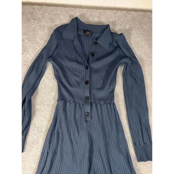 J.CREW‎ Blue Knit Collared Button-Up Long Sleeve Jumpsuit Women's Size M - Image 3