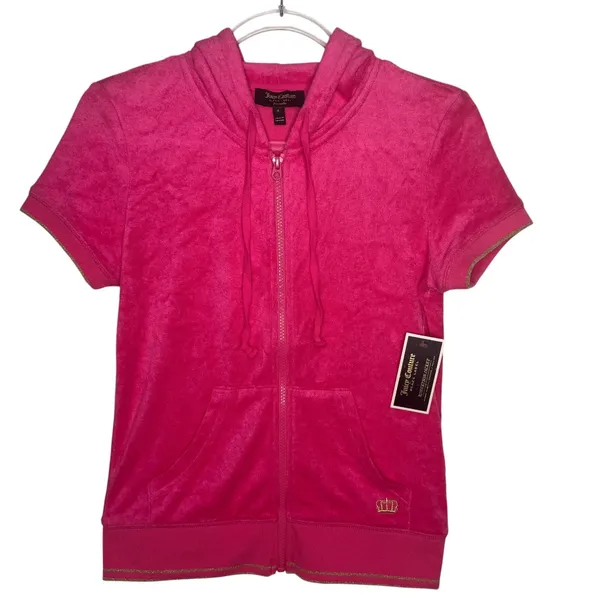 2000s Juicy Couture Black Label Robertson Tourist Pink Terry Hoodie NWT S - Image 2