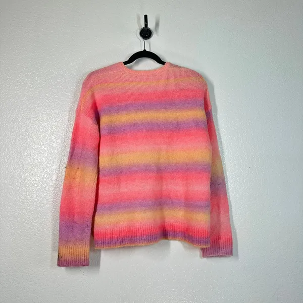 L Lilly Pulitzer Chiya Sweater fuzzy pastel rainbow stripe wool V-neck pink - Image 6