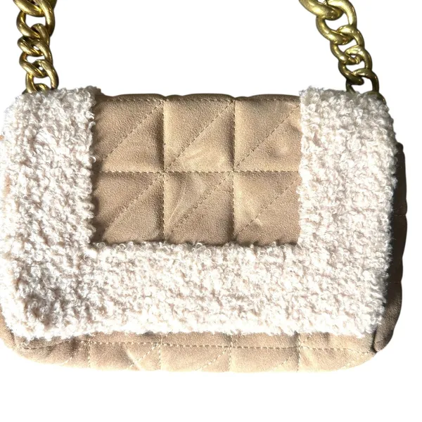 ZARA Quilted Shearling‎ Shoulder Bag Tan - Image 6