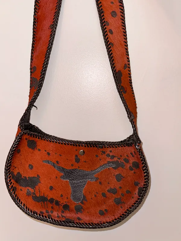NEW Handmade Dyed Cowhide Leather Cossbody Purse Steer Cow Rust Western Orange - Image 2