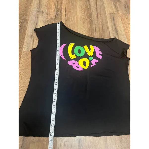JusinCostume I Love 80s Shirt L 95% Poly‎ Black Off-Shoulder Tee - Image 5