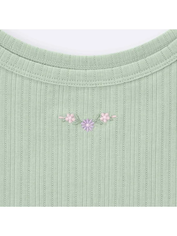 Uniqlo GU Cotton Blend Cropped Tank Top | Dry | Flower Baby Tee NWT Light Green - Image 3