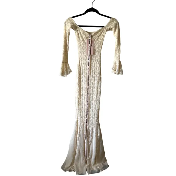 Oh Polly Verena Off-Shoulder Ruffle Lace Maxi Dress in Ivory Size XXS New - Image 6