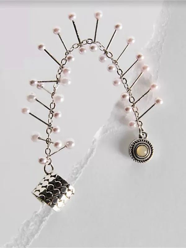 NWT Free People Finders Keepers Ear Cuff & Earring in Silver Pearl Combo - Image 3