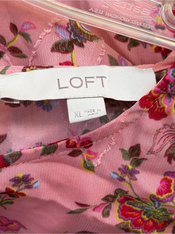 LOFT Pink Floral Sheer Long-Sleeve Blouse with Elastic Cuffs - Image 2