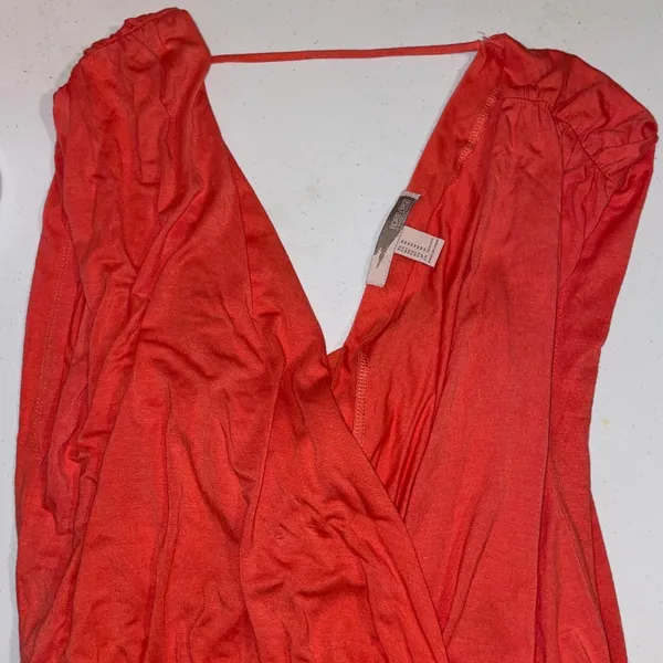 Forever 21 Coral Ruched Mini Dress Deep V Neck Sleeveless Cocktail Party - Image 5