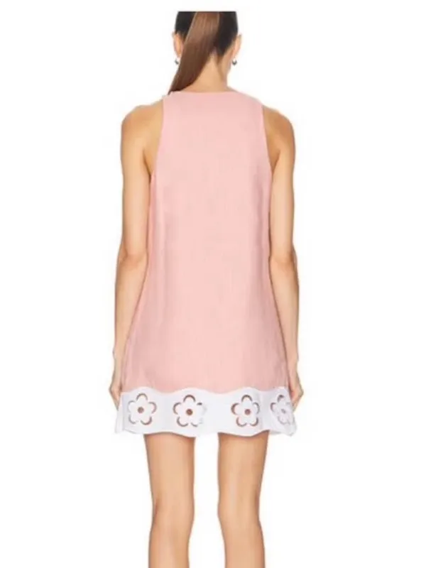 STAUD Light Pink Linen Mini Dress - Image 3