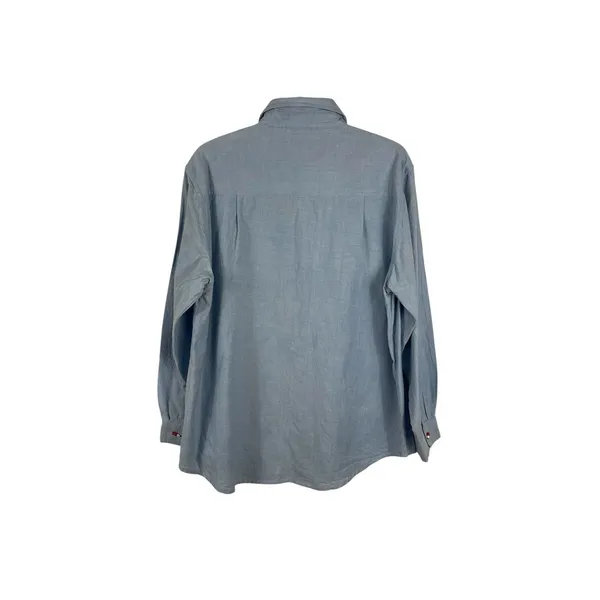 90s Teacher Embroidered School Theme Dressbarn Blue Button Up Long Sleeve Top L - Image 2