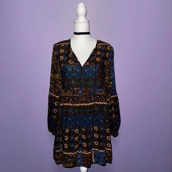 Altar’d State Bohemian Long Sleeve Floral Print Mini Dress - Image 4