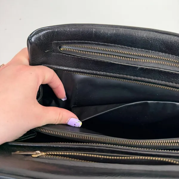 Faux leather‎ black double handle hobo bag purse zip multi compartment shoulder - Image 7