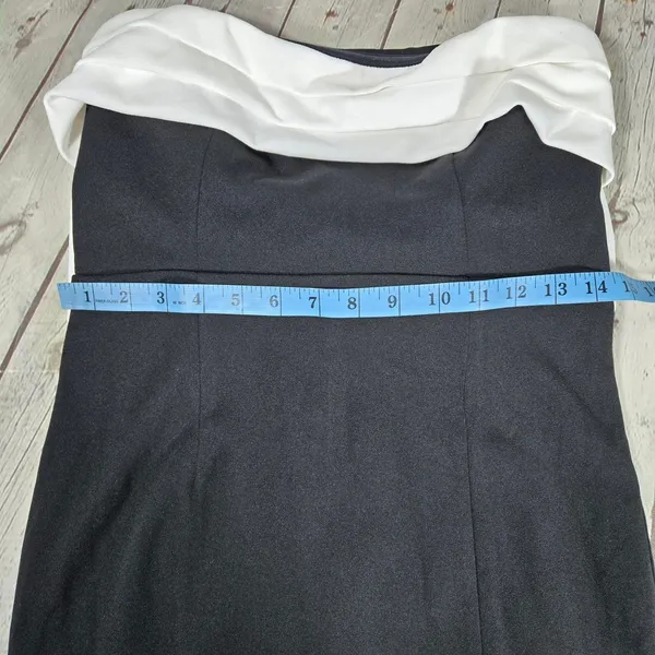 Lulus Fabulous Phenomenon Black White Strapless Bow Midi Dress Wedding Guest - Image 10