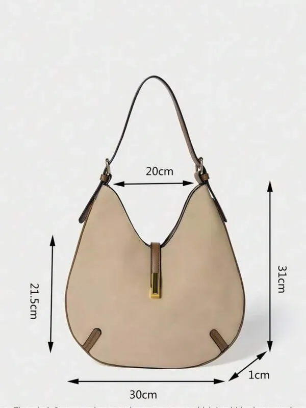 NEW faux leather round Light Taupe cream Crescent Shoulder Bag with Gold Accent - Image 5