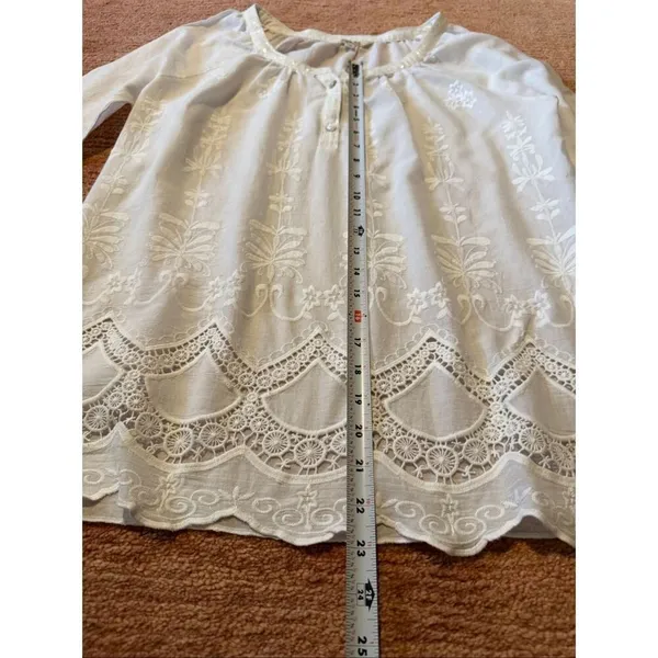 Krazy Kat White Cotton Embroidered Lace Boho Peasant Blouse Tunic Top M Cottagec - Image 4