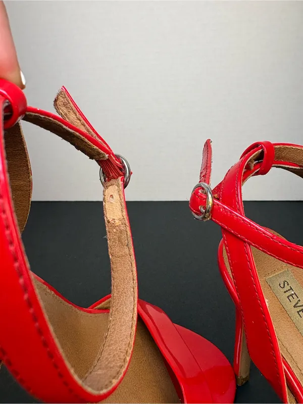 Steve Madden Red Patent Stiletto Ankle-Strap Sandals - Image 8