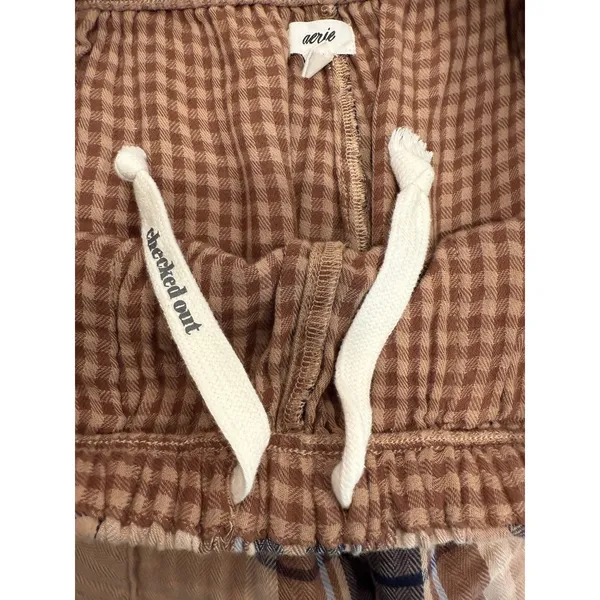 Aerie women’s gauze pants size M high waist brown plaid Loungewear grandmacore - Image 6