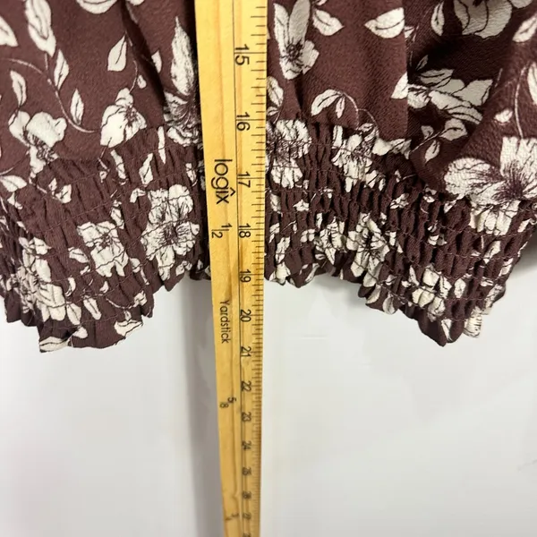 Monteau Blouse M Brown Floral Faux Wrap Cottagecore‎ Dark Romantic Feminine Top - Image 4