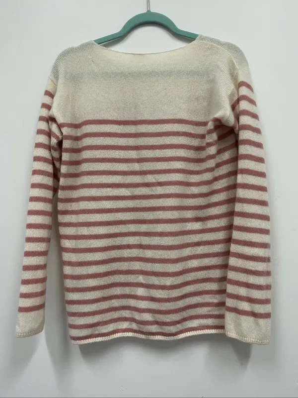 Adam Lippes Cream and Dusty Pink Striped Cashmere Sweater Size XS - Image 3