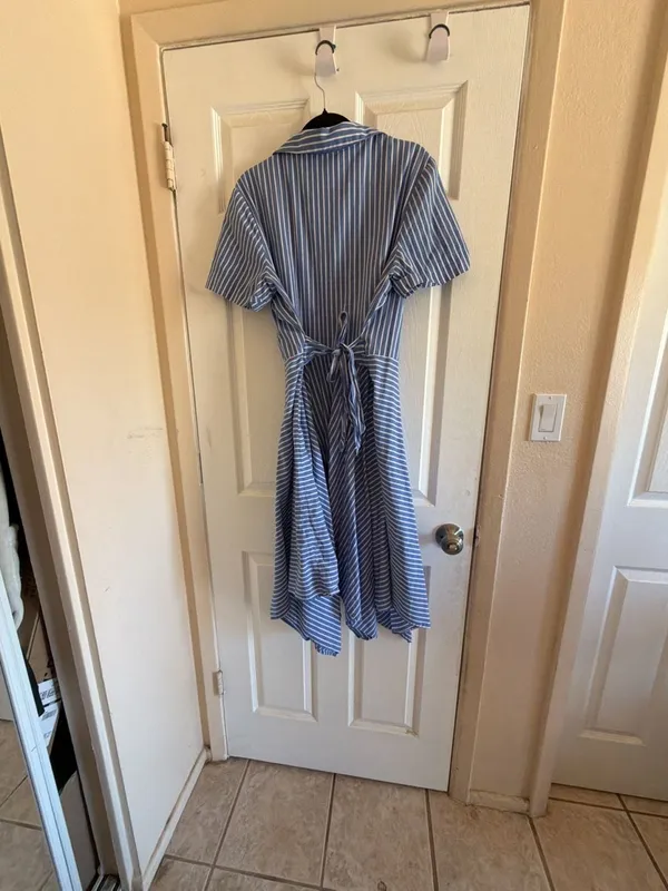 ivy + blu Blue and White Striped Button-Down Shirt Dress with Tie Back HOM1187-G - Image 5