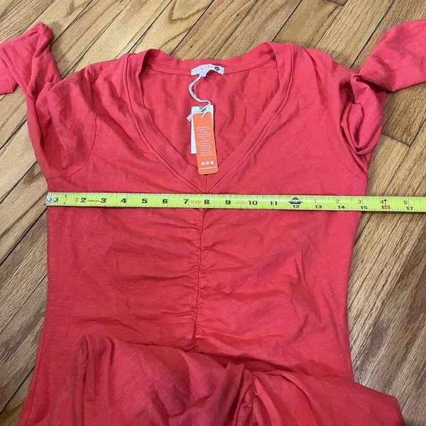 Sundry Anthropologie NWT Ruched V-Neck Long Sleeve Mini Dress in Red Size‎ Small - Image 6