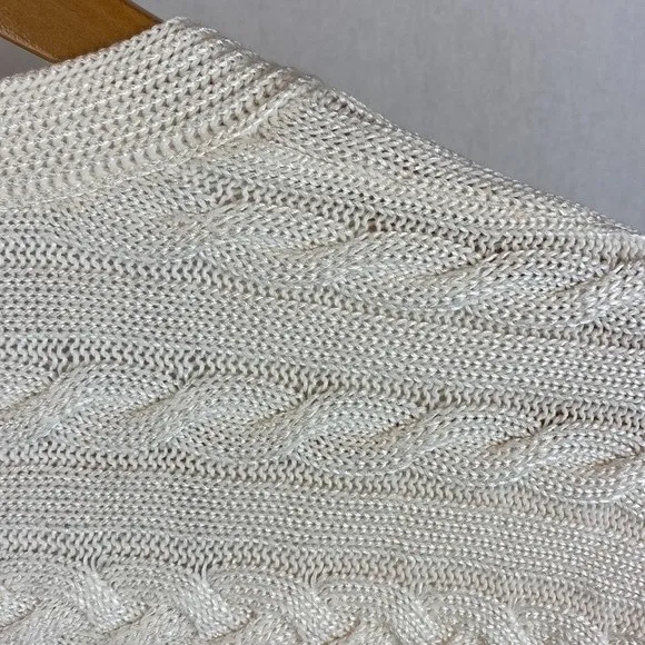 Ralph Lauren White Cable Knit Open Front Cardigan Sweater S/M - Image 4