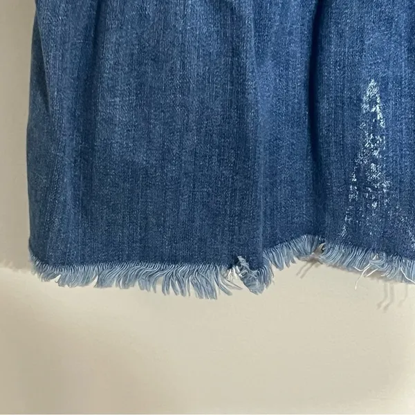 Aerie Denim Lace Up Grommet Shift Dress Medium Wash Ruffle Hem Fringe Large‎ - Image 8