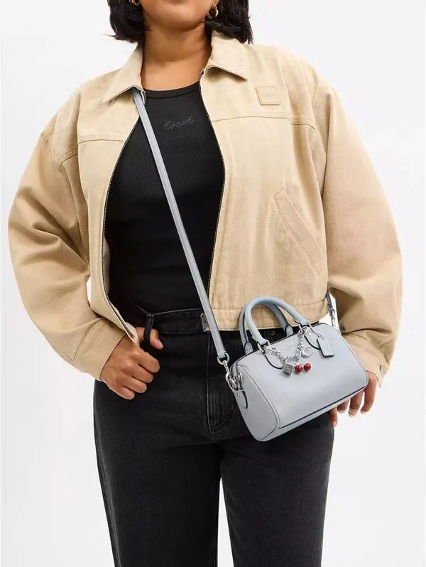 Coach Mini Rowan Crossbody Bag With Charms Pebbled Leather/Silver/Ice Blue NEW - Image 8