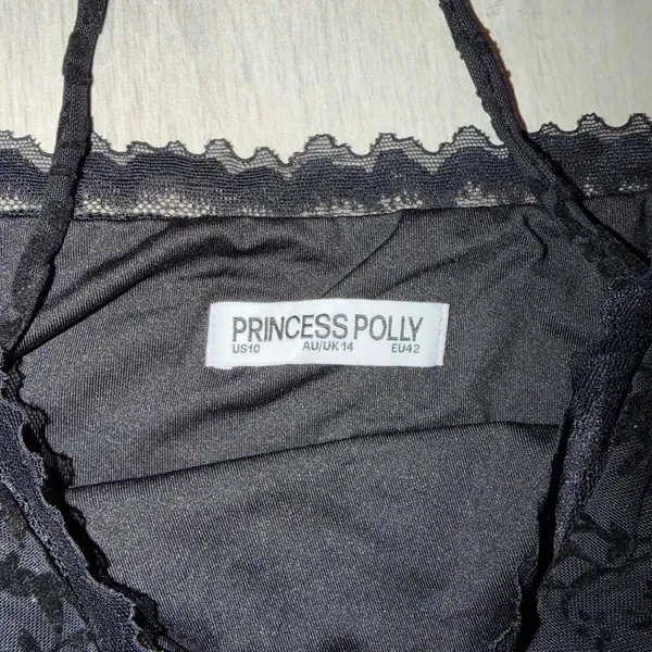 Princess Polly Black Velvet Floral Lace Halter Crop Top - Size 10 - Image 2