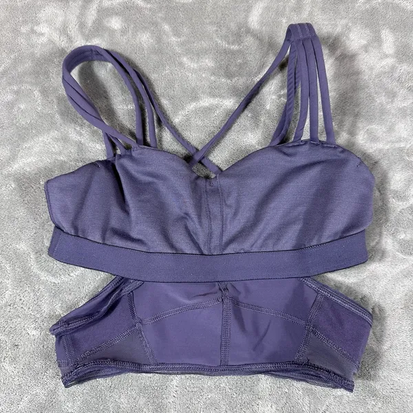 Lululemon Exquisite Strappy Cut-Out Long Bra Nightfall Plum Mesh Size 2 Cut Outs - Image 8