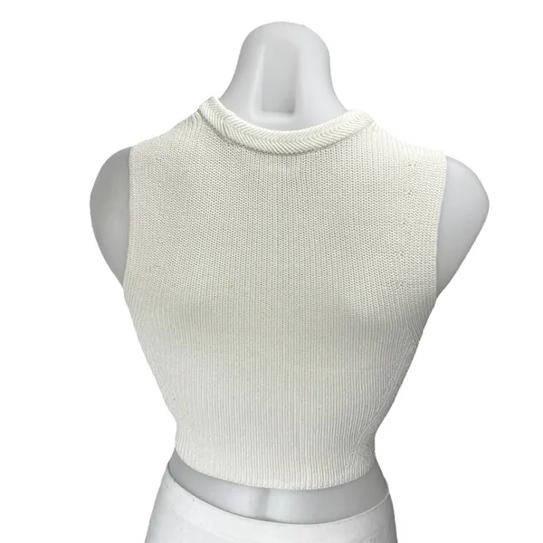 Aritzia Wilfred White Sleeveless Ribbed Knit Sculpt High Neck Crop Top Size XS - Image 2