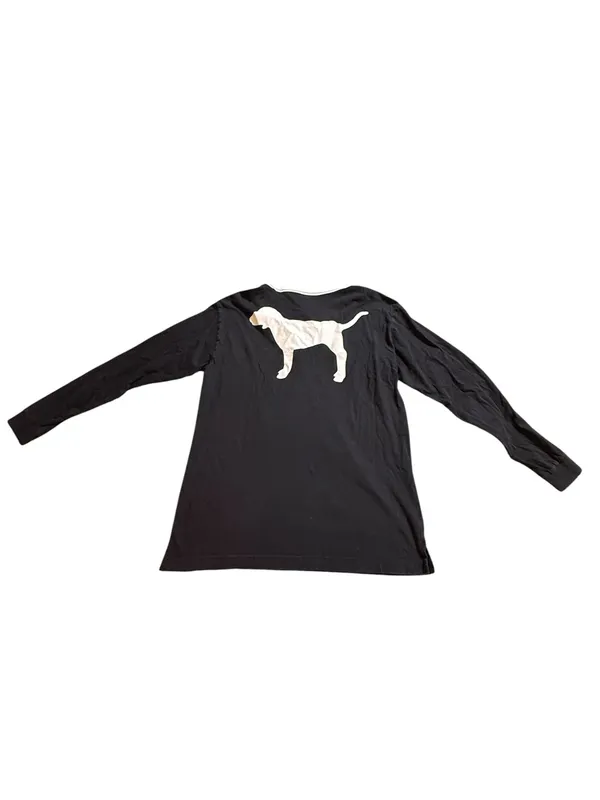 Victoria's Secret PINK Lace Up Long Sleeve Shirt Top Black White Dog Logo M - Image 4