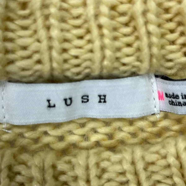 Lush Crop Cable Knit Chunky Sweater Women M‎ Wool Blend Pale Yellow Costal Cozy - Image 3