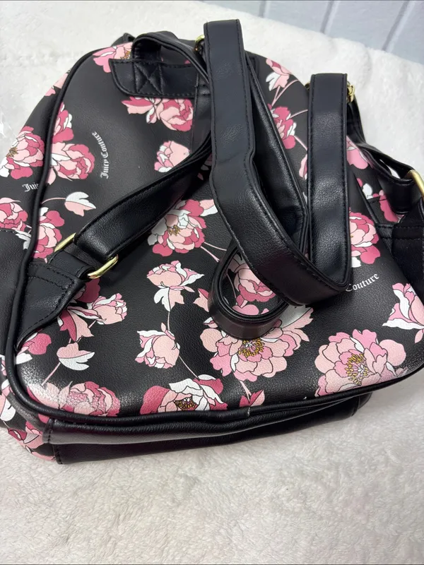 Juicy Couture‎ Black Floral Mini Backpack with Pink Blooms - Image 10