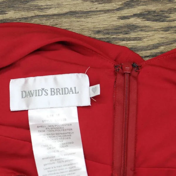 David's Bridal Womens Satin Trim Midi Knit A-Line Dress Red 18 - Image 3