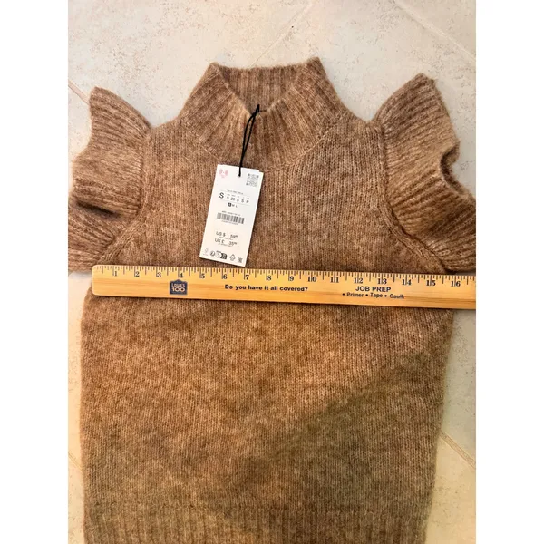 Zara Brown Wool Alpaca Blend Ruffle‎ Sleeve Knit Vest Sweater NEW S - Image 9