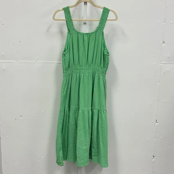 April Cornell Gauze Crochet Lace Trim Tiered Midi Dress Cotton‎ Green Women's M - Image 2