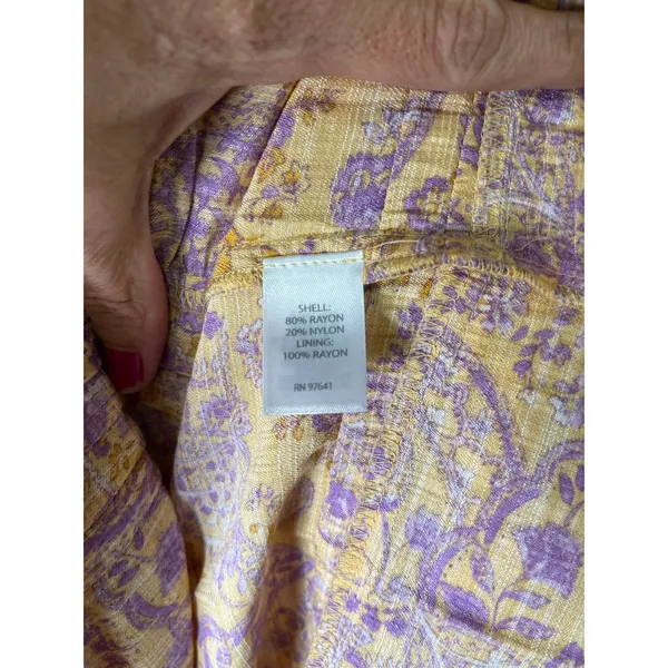 J.Jill Tiered Paisley Midi Dress Yellow Lavender‎ Boho Prairie Cottagecore MP - Image 6