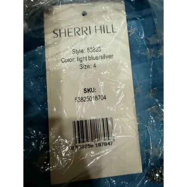 SHERRI HILL 53825 Light Blue/Silver Glitter‎ Star High-Low Dress Gown NWT Size 4 - Image 3