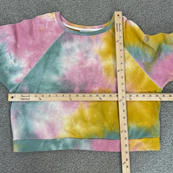 Paper‎ Crane Tie Dye Cropped Sweatshirt Pink Yellow Teal Large Boho Hippie - Image 11